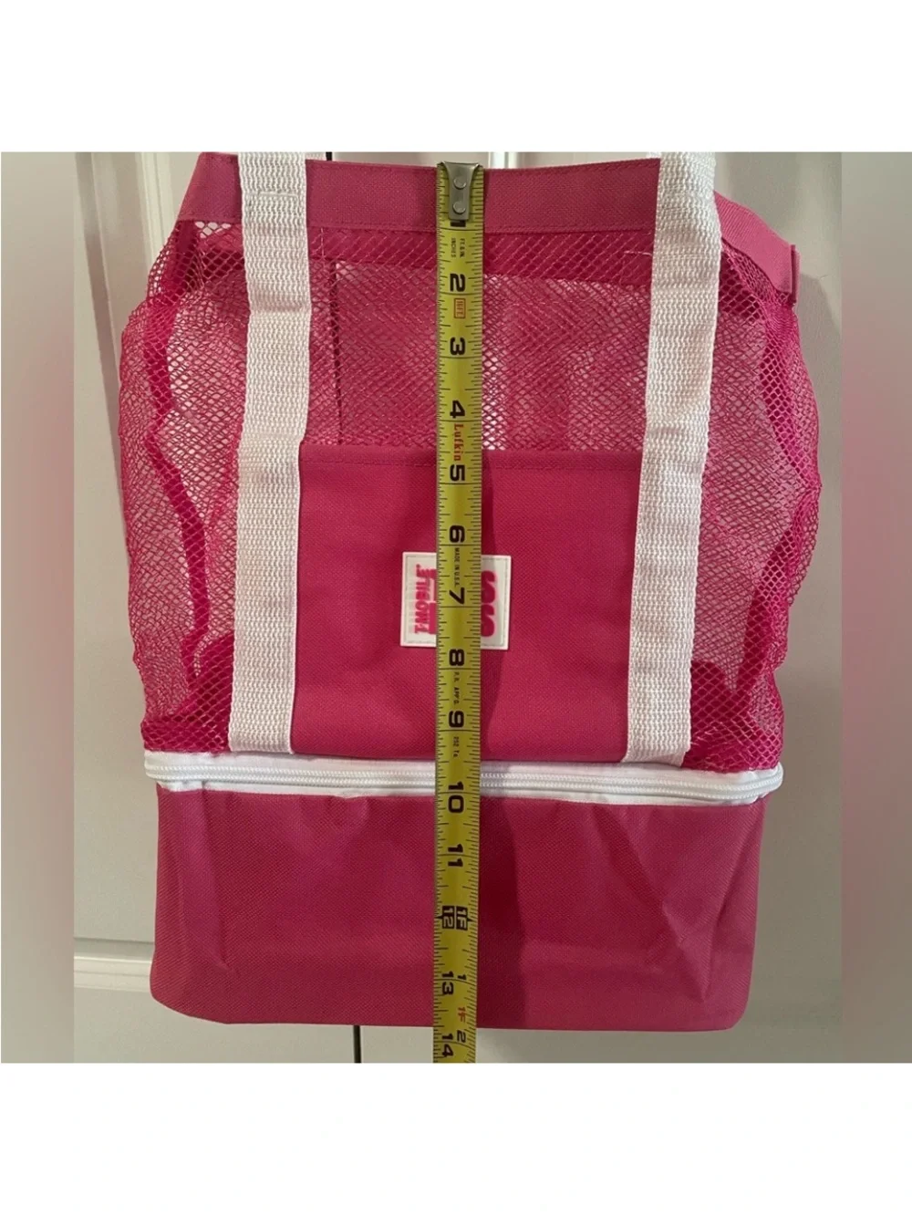 Pink Mesh Tote Bag with White Handles